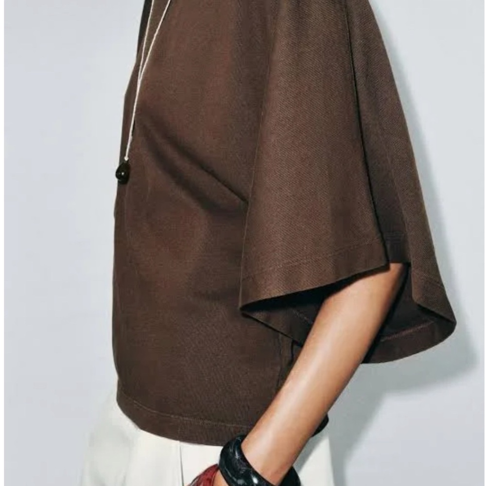 Zara Chocolate Brown Short Sleeve Top S - Picture 3 of 5
